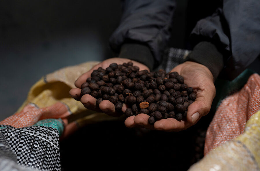 H&auml;nde mit Kaffeebohnen